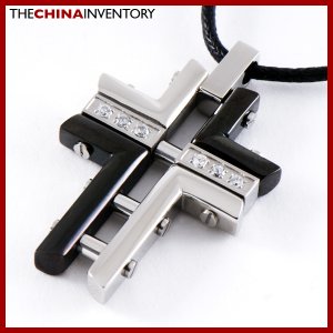 STAINLESS STEEL SILVER BLACK TONE CROSS PENDANT P0805