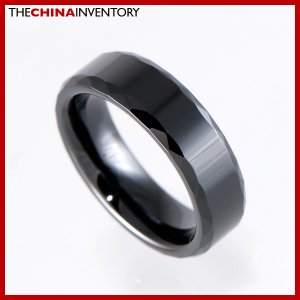 SIZE 11 BLACK CERAMIC FACETED WEDDING BAND RING R1202