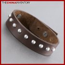 STAINLESS STEEL BEADS BROWN LEATHER BRACELET B1109