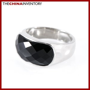 SIZE 10.5 STAINLESS STEEL BLACK AGATE BAND RING R0804B