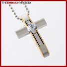 STAINLESS STEEL CZ TWO TONE CROSS PENDANT P1322