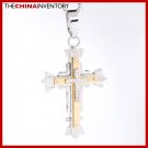 STAINLESS STEEL CZ GOLD TONE TRIPLE CROSS PENDANT P1621