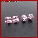 2 PAIRS STAINLESS STEEL PINK CZ STUD EARRINGS E4016C