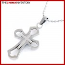 STAINLESS STEEL DOUBLE CROSS PENDANT NECKLACE P0212B