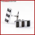 STAINLESS STEEL RECTANGULAR BLACK STRIP CUFFLINKS C0804