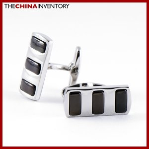STAINLESS STEEL RECTANGULAR BLACK STRIP CUFFLINKS C0804