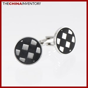 STAINLESS STEEL ROUND CHECKER BOARD CUFFLINKS C1106