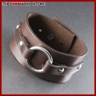 BROWN LEATHER STAINLESS STEEL BANGLE BRACELET B1311A