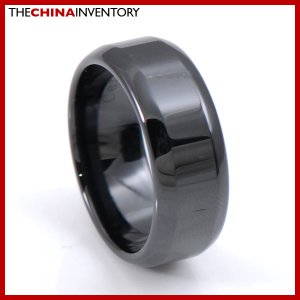 8MM SIZE 8 BLACK CERAMIC BEVELED EDGE BAND RING R3802