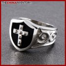 SIZE 10 STAINLESS STEEL AGATE SHIELD CROSS RING R0802