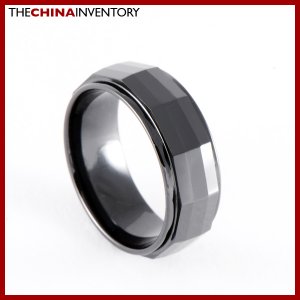 SIZE 8 BLACK CERAMIC FACETED WEDDING BAND RING R0903