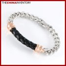 8 3/4"" STAINLESS STEEL CHAIN LEATHER BRACELET B1201