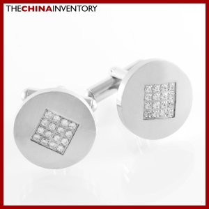 STAINLESS STEEL CZ CHECKER BOARD ROUND CUFFLINKS C1509