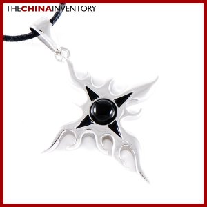 STAINLESS STEEL SUN RAY AGATE PENDANT NECKLACE P0346B