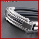 STAINLESS STEEL CZ TAG BLACK CORD BRACELET B1601B
