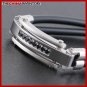 STAINLESS STEEL CZ TAG BLACK CORD BRACELET B1601B