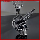 GUY'S STAINLESS STEEL SKULL FEATHER HAT NECKLACE P2101