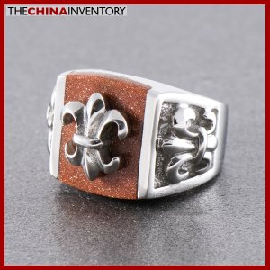SIZE 7.5 STAINLESS STEEL FLEUR DE LIS AGATE RING R0801