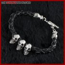 8"" 925 STERLING SILVER LEATHER ROLO BRACELET SIL1309