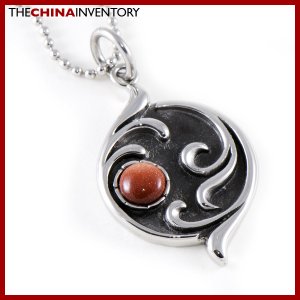 STAINLESS STEEL SOLAR SUN AGATE PENDANT NECKLACE P0344B