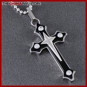 UNIQUE BLACK STAINLESS STEEL CZ CROSS PENDANT P0714