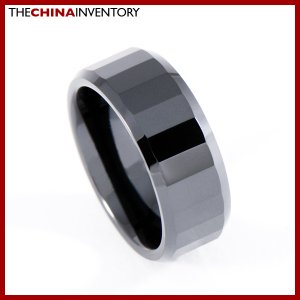8MM SIZE 9.5 BLACK CERAMIC FACETED FLAT BAND RING R0906
