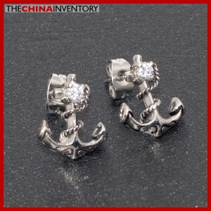 STAINLESS STEEL CZ STUD EARRINGS ANCHOR STYLE E4005