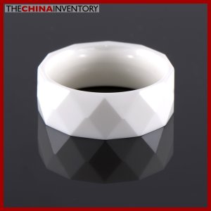 SIZE 9 MILKY CERAMIC FACETED WEDDING BAND RING R0902