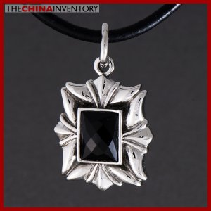 STAINLESS STEEL BLACK AGATE TAG PENDANT P0818
