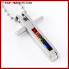 STAINLESS STEEL GAY LESBIAN PRIDE RAINBOW CROSS PENDANT