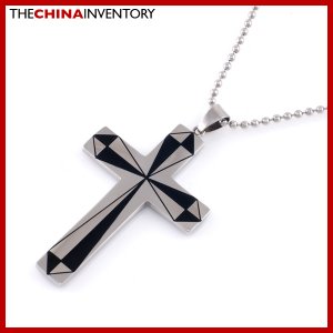 STAINLESS STEEL CROSS BLACK SILVER PENDANT P2002