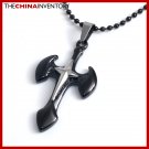 BLACK STAINLESS STEEL DUAL CROSS PENDANT NECKLACE P3908