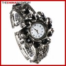 LADIES BLACK CRYSTAL FLOWER CUFF JEWELRY WATCH W0105