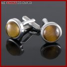 ROUND STAINLESS STEEL TIGERS EYE CUFFLINKS C1504