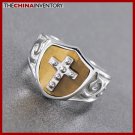 SIZE 10 STAINLESS STEEL TIGER'S EYE CROSS RING R0802B