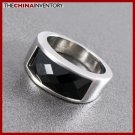 SIZE 7 STAINLESS STEEL FACETED BLACK AGATE RING R1001