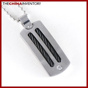 STAINLESS STEEL BLACK CABLE TAG PENDANT NECKLACE P0401A