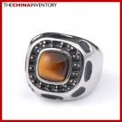 SIZE 7 STAINLESS STEEL TIGER'S EYE BAND RING R2204