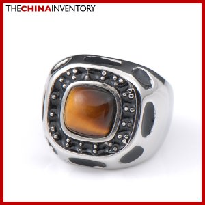 SIZE 7 STAINLESS STEEL TIGER'S EYE BAND RING R2204