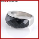 SIZE 6 STAINLESS STEEL BLACK AGATE BAND RING R0804