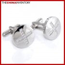 ROUND STAINLESS STEEL CROSS CZ CUFFLINKS C2701