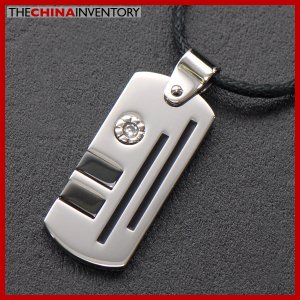 STAINLESS STEEL TAG CZ PENDANT NECKLACE P0808C