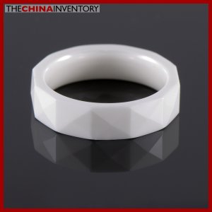 SIZE 8.5 MILKY CERAMIC FACETED WEDDING BAND RING R0901