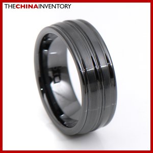 8MM SIZE 9 CERAMIC BLACK RING TRIPLE GROOVE R3412