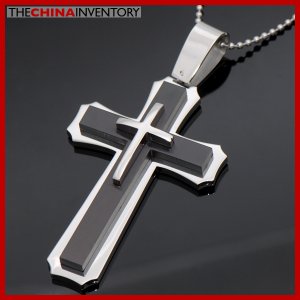 LARGE STAINLESS STEEL TRIPLE LAYER CROSS PENDANT P3705