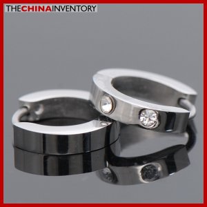 3MM STAINLESS STEEL TWO CZ HUGGIE HOOP EARRINGS E3704A