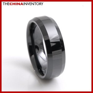 7MM SIZE 5 BLACK CERAMIC BEVELED EDGE BAND RING R3801