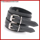 BLACK LEATHER DOUBLE BUCKLE BRACELET BANGLE B3803A