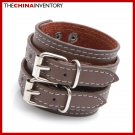BROWN LEATHER DOUBLE BUCKLE BRACELET BANGLE B3803A