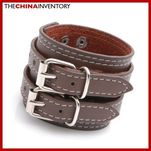BROWN LEATHER DOUBLE BUCKLE BRACELET BANGLE B3803A